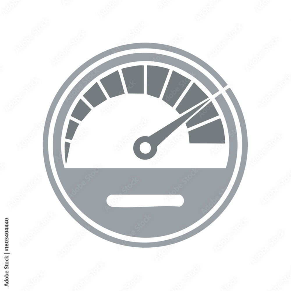 Poster speedometer graphic with needle in motion illustrating speed and performance level indicator and gau