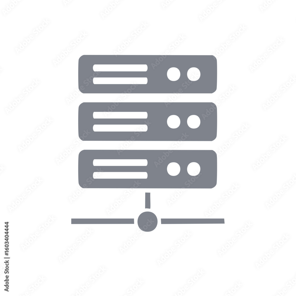 Poster server storage icon, three servers connected to network connection, data communication