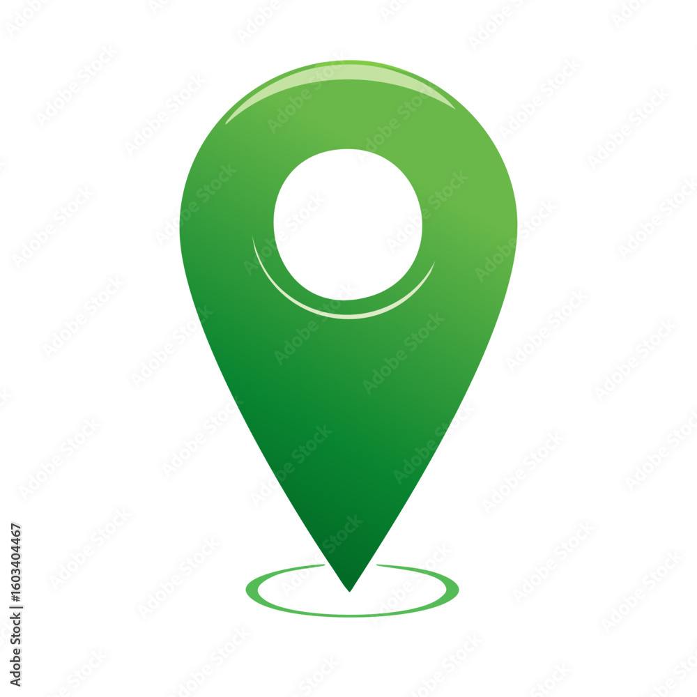 Poster green location pointer glossy icon for maps and navigation applications and gps systems