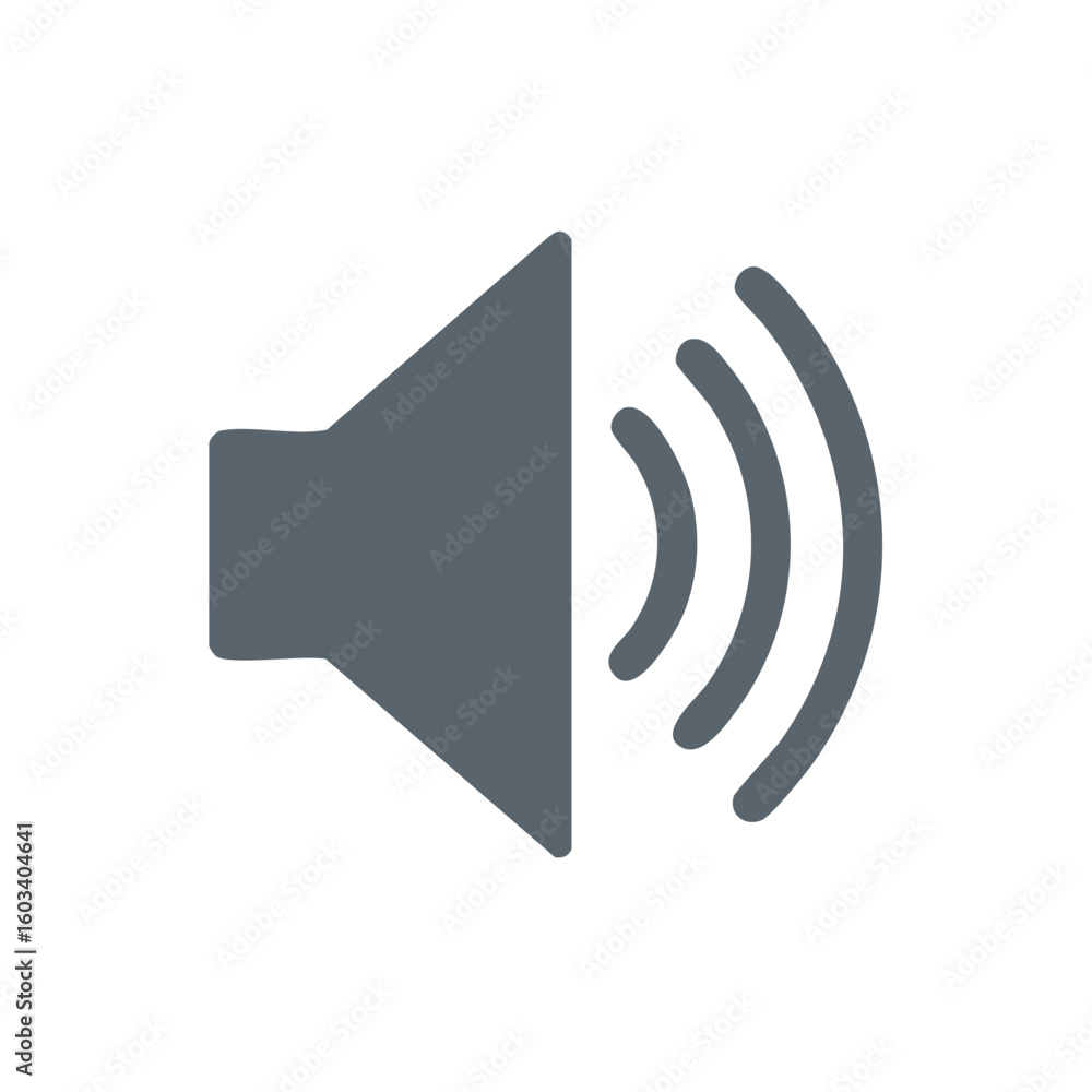 Poster speaker icon indicates sound emitting and volume levels with curved emission lines