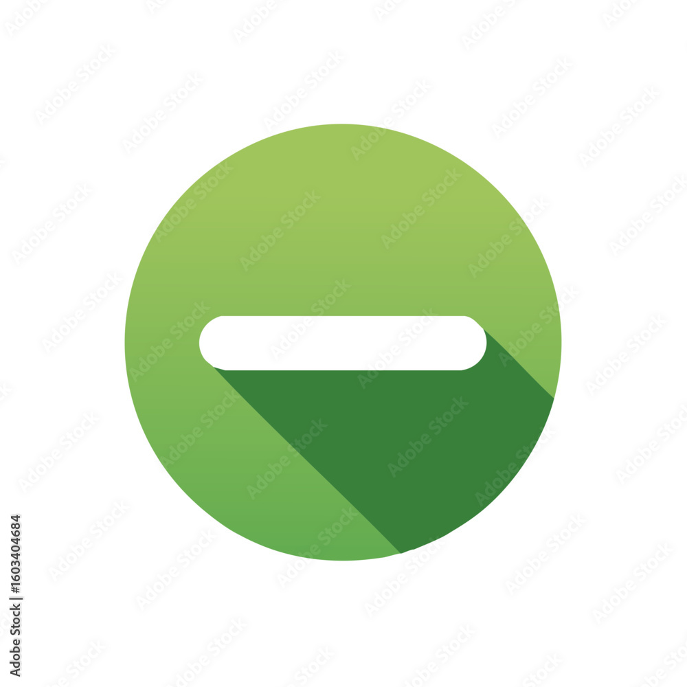 Poster minus symbol in a green circle with a shadow - simple mathematical operation sign