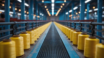 Obraz premium Yellow spools industrial textile production thread manufacturing