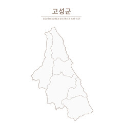 A vector illustration map of local cities in Gangwon Province, South Korea.