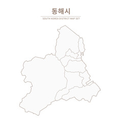 A vector illustration map of local cities in Gangwon Province, South Korea.