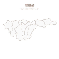 A vector illustration map of local cities in Gangwon Province, South Korea.