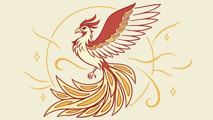 Stylized Illustration of a Majestic Phoenix with Outstretched Wings.