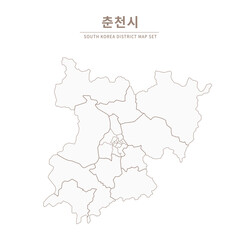 A vector illustration map of local cities in Gangwon Province, South Korea.