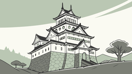 Stylized Illustration of a Traditional Japanese Castle.
