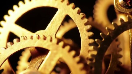 Macro view of intricate golden clockwork gears in motion - Powered by Adobe