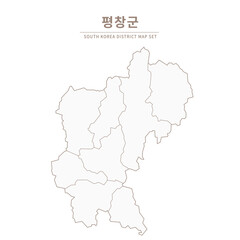 A vector illustration map of local cities in Gangwon Province, South Korea.