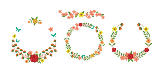 Floral Badge Collection on White Background