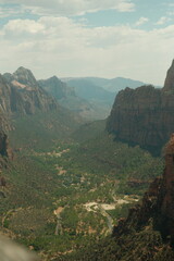View from top of angel's landing hike zion national park utah on hot summer day