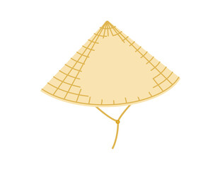 Chinese Asian Hat with Toggle Chin Strap. Head Fashion accessory cap clothing technical illustration. Vector headgear for Men, women, unisex style, flat template CAD mockup sketch outline isolated