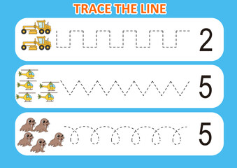 trace the line cute animal and transport. game for kids