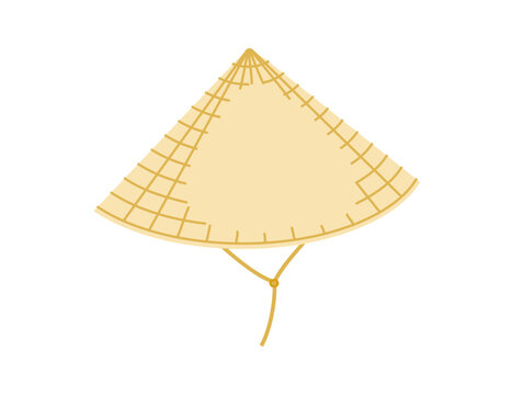 Chinese Asian Hat with Toggle Chin Strap. Head Fashion accessory cap clothing technical illustration. Vector headgear for Men, women, unisex style, flat template CAD mockup sketch outline isolated
