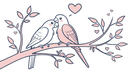 Obraz premium Two Lovebirds Sharing a Tender Moment on a Branch.