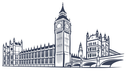 Vector Illustration of the Palace of Westminster and Big Ben.