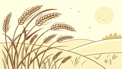 Wheat Field Landscape Illustration.