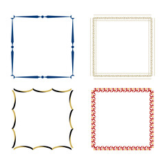 Decorative square frames. Elegant ornament shapes. Colored vector borders. Vintage classic symbols.