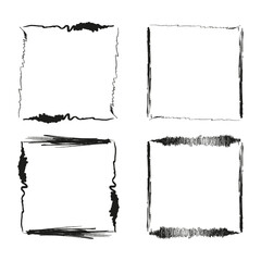 Grunge square frames. Hand drawn shapes. Vector ink borders. Rough black outlines.