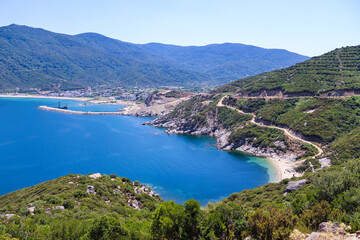 Naklejka premium Coastal village and hidden beach cove