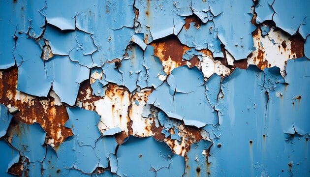 Aged blue metal with peeling paint and rust