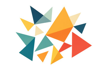 Vibrant geometric triangles intersecting, creating dynamic abstract pattern with translucent overlay, perfect for contemporary graphic design