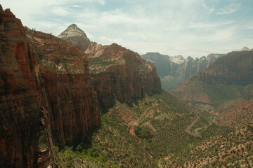 View in Utah by zion national park of sprawling cliffs gorges and nature