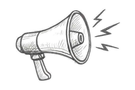 Megaphone sketch with dynamic sound waves radiating, creating visual communication impact against transparent background