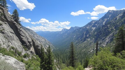 Fototapeta premium Mountain valley vista, sunny day