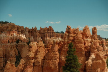 Giant rock spire and natural red rock hoodoos in Navajo Trail and combination loop at Bryce Canyon...