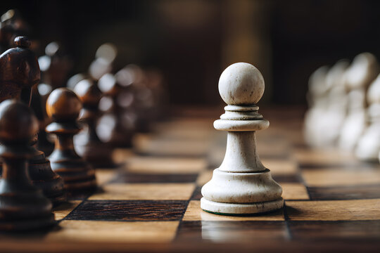 A chessboard with a white pawn moved forward, highlighting the strategic opening move of a game The focus is on the simple yet significant advancement , challenge, gameplay, classic game
