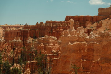 Giant rock spire and natural red rock hoodoos in Navajo Trail and combination loop at Bryce Canyon...
