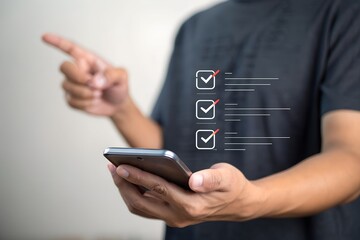 Businessman working with sign of the top service Quality assurance, Guarantee, Standards, ISO certification and standardization concept, Quality management with Quality Assurance and Quality Control.