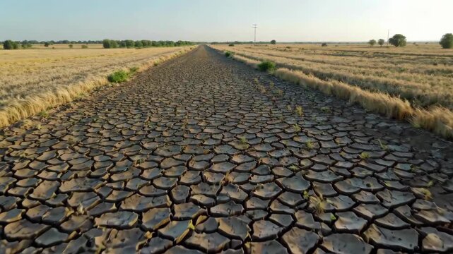Arid farmland chapped land versus wheat fields Arid cracked land