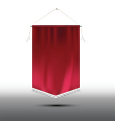 red pennant hanging on a white background realistic mockup