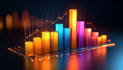 Colorful 3D bar graph on dark background
