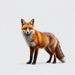 Elegant red fox standing gracefully against a crisp white background highlighting its distinctive features and beauty