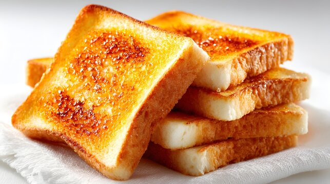 Golden-brown buttered toast slices stacked high.