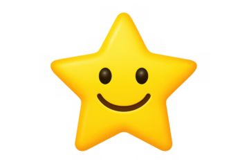 Glimmering golden star emoji radiating joy, transparent backdrop ideal for uplifting communication