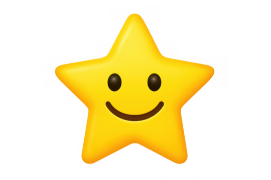 Glimmering golden star emoji radiating joy, transparent backdrop ideal for uplifting communication