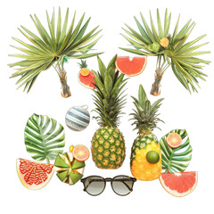 Tropical fruit & palm trees, vibrant design