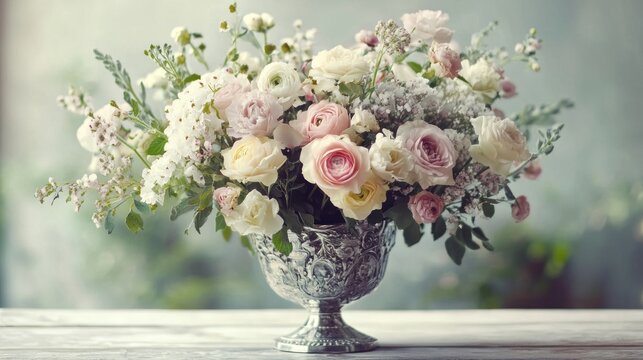Delicate floral arrangement in a vintage vase - Powered by Adobe