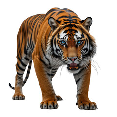 Obraz premium Majestic Bengal Tiger Approaching Powerful Wild Cat Portrait Striking Blue Eyes