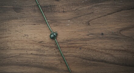 a green flower on a wooden surface