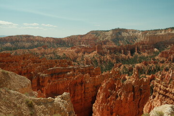 Giant rock spire and natural red rock hoodoos in Navajo Trail and combination loop at Bryce Canyon...