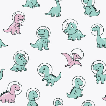 Dinozaury w kosmosie - bezszwowy wz&oacute;r wektorowy.