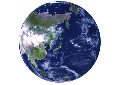 Photorealistic vector earth close-up Asia created by 3D modeling as daytime no night light and normal color more high resolution version.