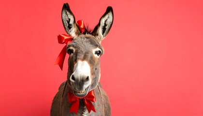 Donkey With Red Ribbon
