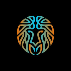 Abstract stylized lion head logo design with vibrant gradient colors.